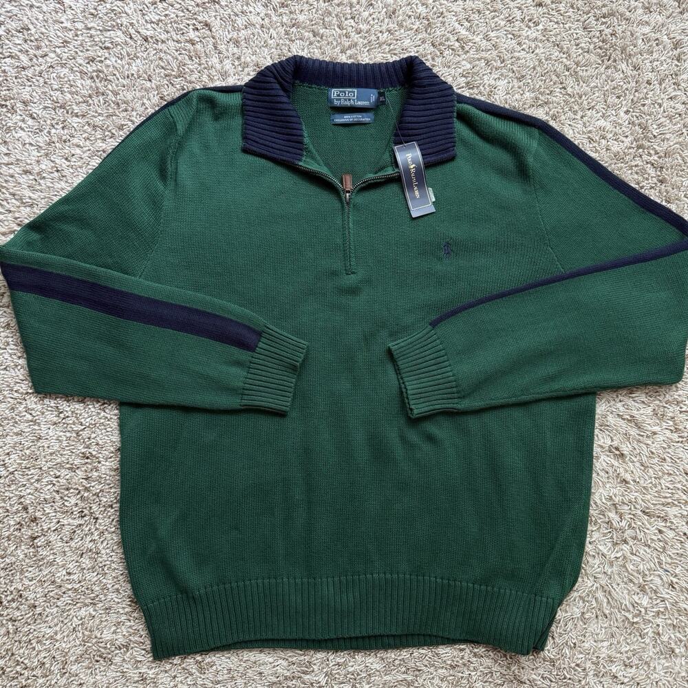 NWT Polo Ralph Lauren 100% Cotton Green Quarter Zip Sweater Pullover Size XXL